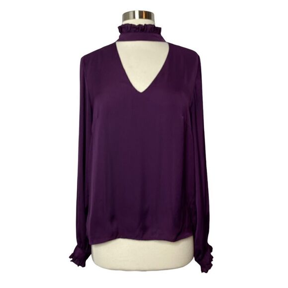 Nanette Lepore Womens Purple Mock Neck Blouse Size Medium V Neck Long Sleeve - Picture 1 of 8